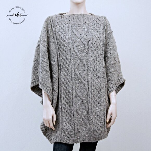 Fox Run Vintage Wool Long Cable Knit Sweater Tunic Gray Women M - Picture 5 of 10